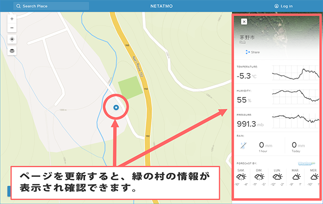 緑の村ウェザーマップ 情報画面